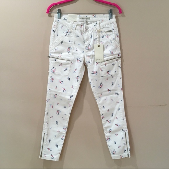 Joie Jeans Women's 27 Park Skinny Denim White Floral Stretch Zip Hems Pocket New - Picture 2 of 8